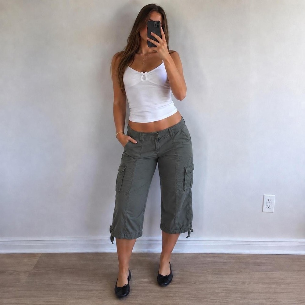 Garage Y2K Green Cargo Capri Pants Women 9 2000s Streetwear Gorpcore Utility